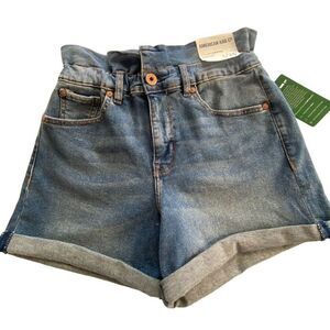 AMERICAN RAG  JUNIORS 1/25 PAPER BAG WAIST SHORTS MEDIUM WASH